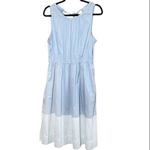 FREE ASSEMBLY Dress‎ Womens Large Light Blue White Fit Flare Midi Elastic Waist